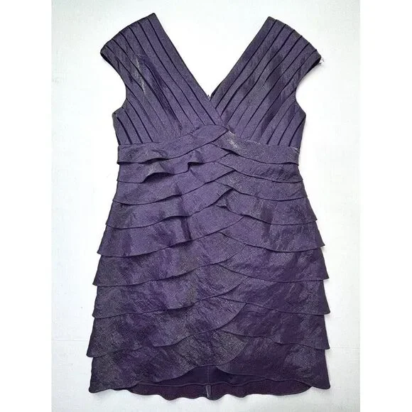 Adrianna Papell Tiered Mermaid Ruffle Dress Womens 14 Purple Sleeveless Bodycon - Picture 12 of 12